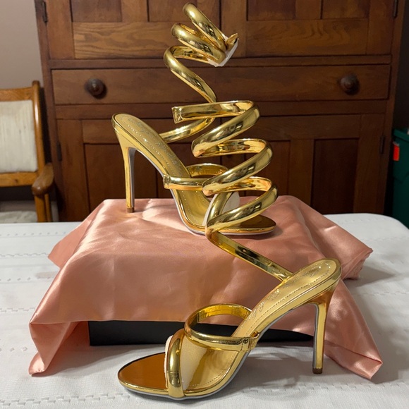 Cape Robbin Shoes - New Cape Robbin Gold Metallic Spiral Strap High Heel Sandals - Women’s 8.5